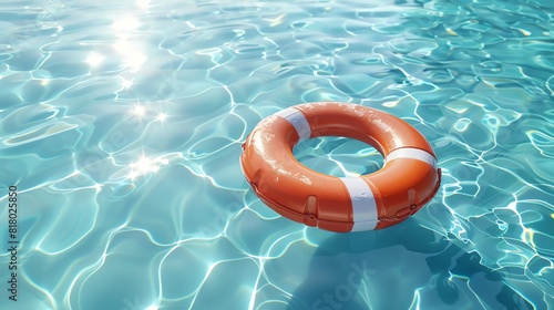 An artistic depiction of a colorful lifebuoy floating in a pool with light reflections, perfect for engaging summer safety posters or aquatic facility promotions