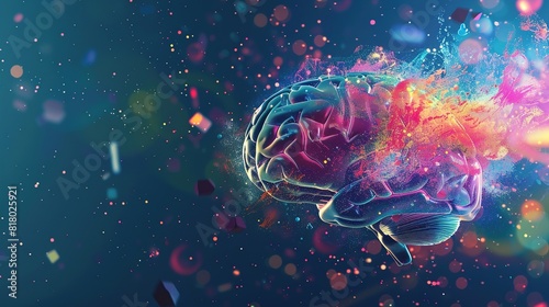 Human Brain AI Colorful Neuron Illustration, Brain learning new knowledge and understanding input through knowledge transfer and expand skillset with education by Education from experienced Teacher 