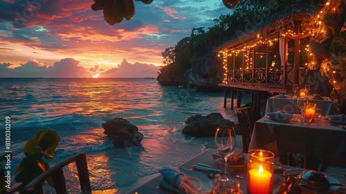 A candlelit dinner in a secluded beachfront cabana, with the sound of waves lapping nearby.