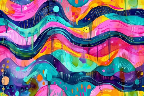 Minimalist Abstract Watercolor Wallpaper Design with Thin Colorful Brush Strokes, Small Stripes, and Wavy Lines