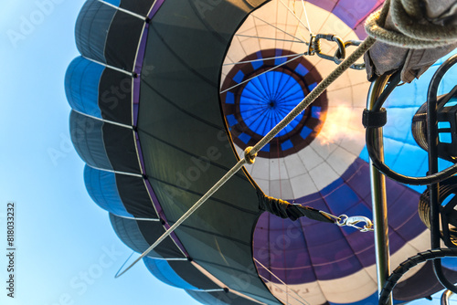 hot air balloon burner with burning flame close up 