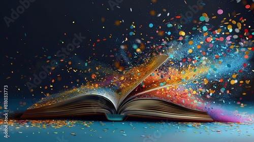 open book with colors flying out of it open book colors flying art illustration generative ai creativity imagination inspiration education learning literature reading storytelling 
