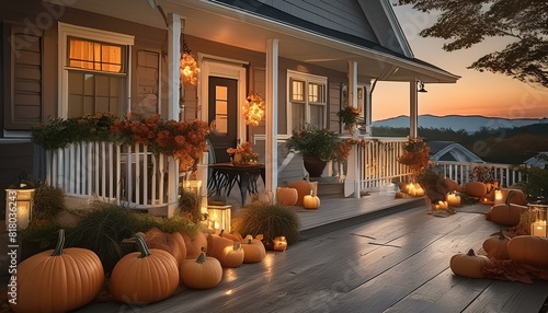 Front porch halloween decor after dark