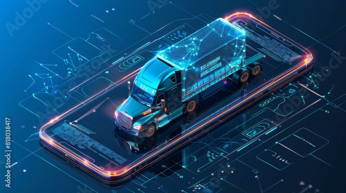 Illustrate a digital freight marketplace connecting shippers with carriers, showcasing a sleek mobile app interface with real-time load management data --ar 16:9