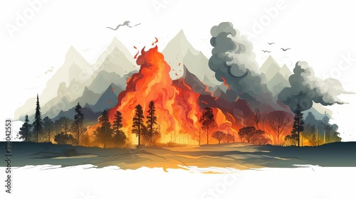 wildfire outbreaks flat design side view fire hazard theme water color Tetradic color scheme