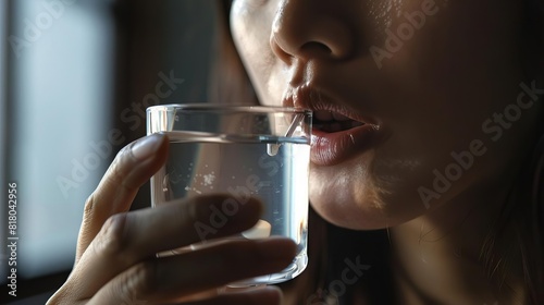 Woman taking a pill with a glass of water