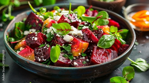 Roasted beet salad with goat cheese walnuts honey-balsamic dressing