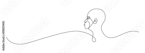 African man drawing one continuous line. Happy juneteenth, black history month, emancipation, diverse. Black Afro American holiday celebration free hand drawn outline line art minimalism style.