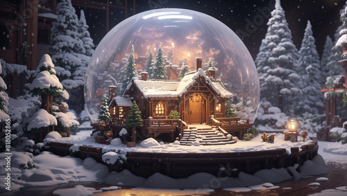 A snow globe with a winter village scene inside.