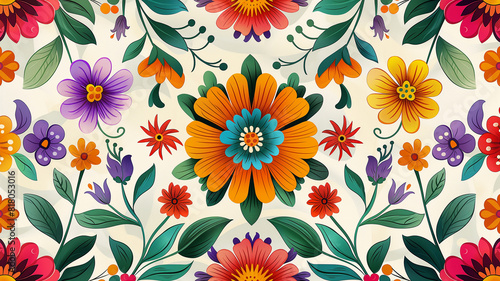 patron floral sobre la cultura mexicana, colores vivos