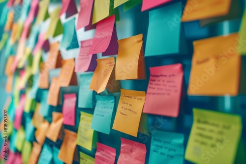 Colorful Brainstorming Session with Post-it Notes Displaying Collaborative Innovation
