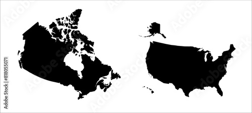 Black silhouette of USA and Canada. Vector illustration. 