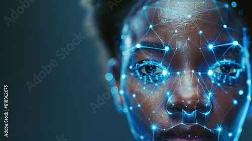 futuristic facial recognition technology concept african female face with glowing ai mapping lines digital security and privacy