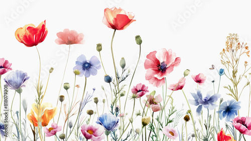 ilustracion estilo acuarelas sobre flores del campo fondo blanco