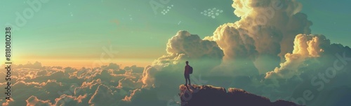 Man standing on a mountain looking at the sky