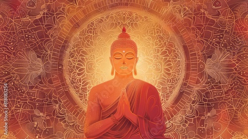 lord mahavira in deep meditation intricate mandala pattern background jain spiritual leader illustration for mahavir jayanti digital painting