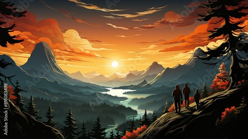Lifestyle Concept, A family enjoying a scenic drive through a winding mountain road. surrealistic Illustration image,