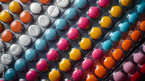 Colorful of tablets in blister packagin