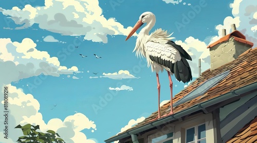 majestic white stork perched on alsatian rooftop embodying regional pride and heritage digital illustration
