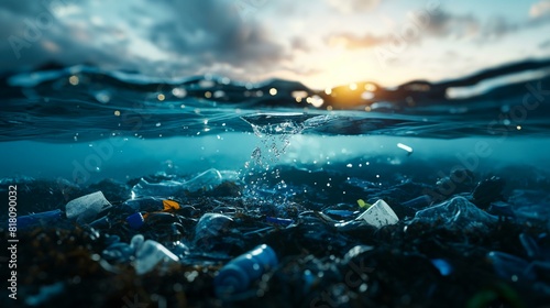 Polluted Ocean Surface with Plastic Waste Highlighting Environmental Issues