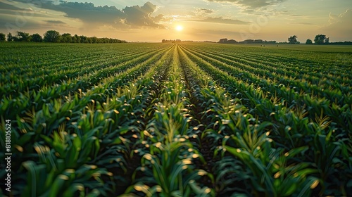 A field of green corn stretching to the horizon.