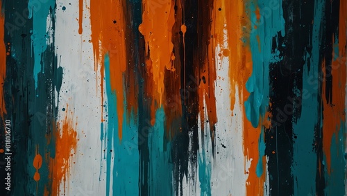 Vibrant abstract paint texture with bold orange, turquoise, and white strokes. Ideal for backgrounds, wallpapers, and artistic projects.