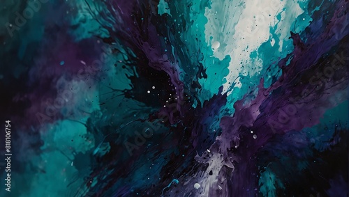 Vibrant abstract painting showcasing a blend of turquoise, violet, and white, ideal for modern interiors and design.