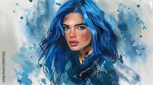 portrait of a woman with vibrant blue hairstyle unique beauty and selfexpression digital painting