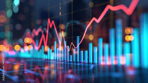 Close up of stock market graph showing upward trend