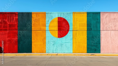 A brightly colored state flag mural art on a wall, representing regional pride and identity