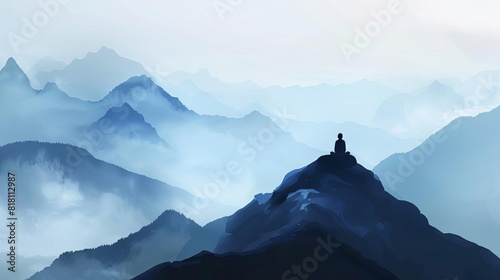 serene silhouette meditating on mountain peak embracing natures tranquility digital painting