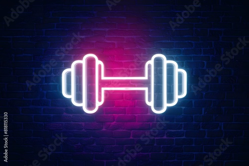 Neon lit dumbbell symbolizes vibrant gym experience, motivates dedication and elevates fitness