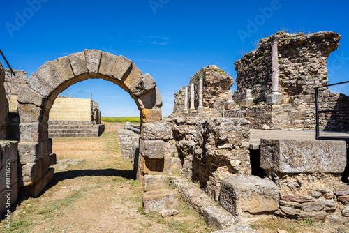 View of the Roman theater, Regina Turdulorum, Roman city, Casas de Reina, Estremadura province, Spain