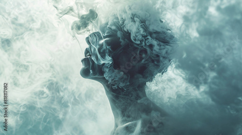 Person struggling to breathe, surrounded by smoke, illustrating the detrimental impact of smoking on respiratory health. World No Tobacco Day