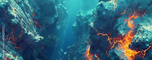 Hydrothermal Vents flat design top view underwater technology 3D render Complementary Color Scheme