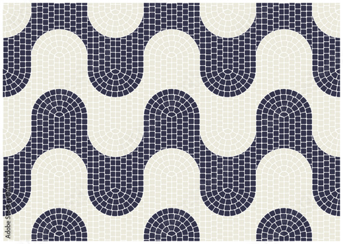 Wavy mosaic paving tile, seamless pattern with water waves tessellation, portuguese mosaic pavement, vector