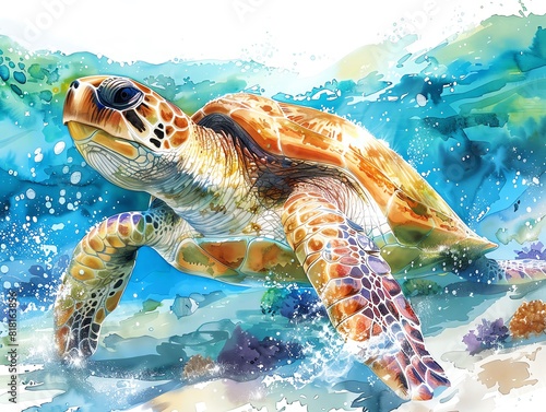 Illustrate the Kemps ridley turtle in a traditional watercolor medium