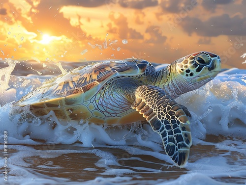 Capture the majestic Kemps ridley turtle in a photorealistic style