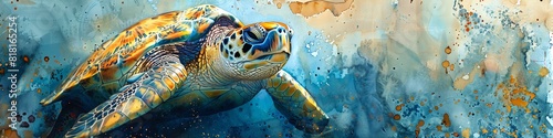 Illustrate the serene beauty of a Leatherback turtle descending into the mysterious depths of the ocean