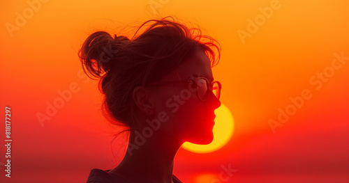 Side view portrait of beautiful girl in front of the sun, summer concepts