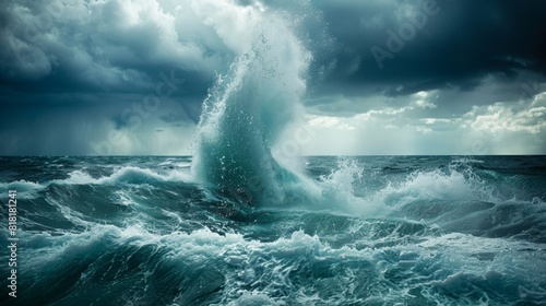 The oceans depths stirred up as a water spout rips through the surface a whirlwind of turbulence and beauty.