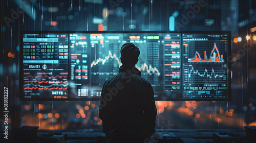 Professional Trader Analyzing Market Trends with Intense Focus Financial Analytics and Trading Skills Concept on Large Screen