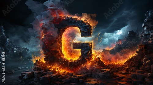 3d illustration of the letter G in the form of fire.