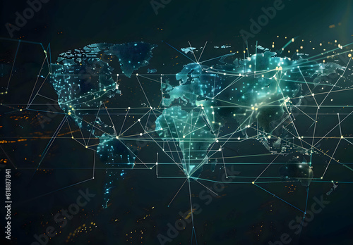 Develop a visual representation of the world map transformed into a dynamic trade grid, symbolizing the interconnected nature of international commerce 
