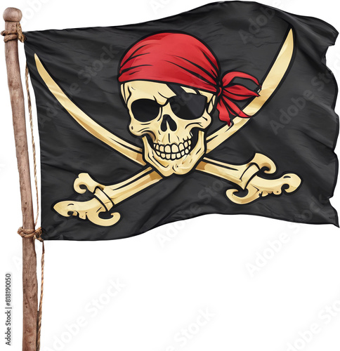 A pirate flag highlighted on a transparent background. Jolly Roger, pirate flag.