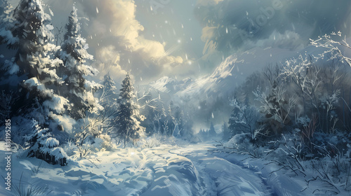 Winter Scene: Snowy Landscape With Trees