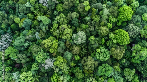  A birds-eye perspective of a forest, abundant with trees filling the foreground and canopy above