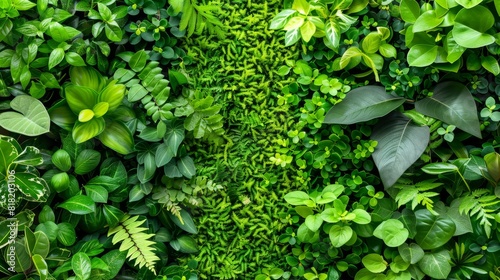  A tight shot of a lush green wall adorned with plants cascading from its sides, and leaves densely populating the opposite surface