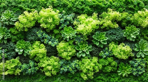 A wall covered in greenery Plants grow atop, their leaves intermixed with bottom leaves forming a continuous green layer