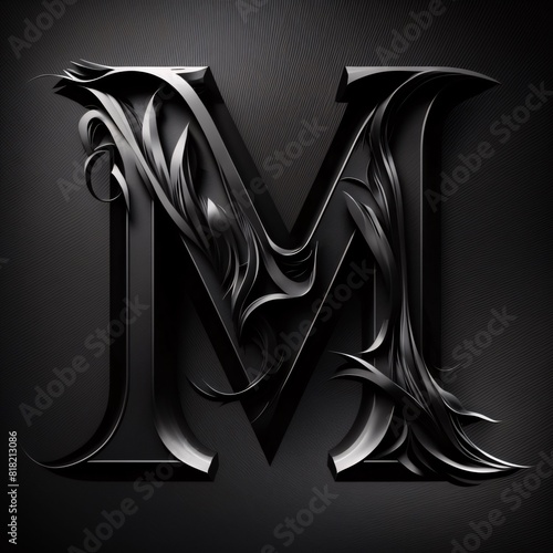 Metal letter M in the style of the Renaissance. Computer generated 3D photo rendering.